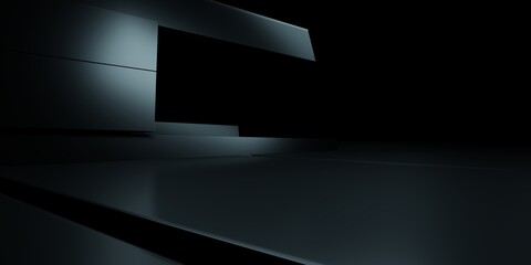 Wall Mural - 3d rendering of black abstract geometric background. scene for advertising design, showroom, technol