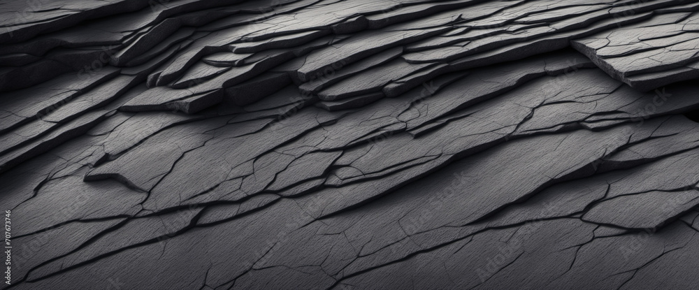 Basalt Header Black white rock texture background. Rough mountain surface with cracks ...