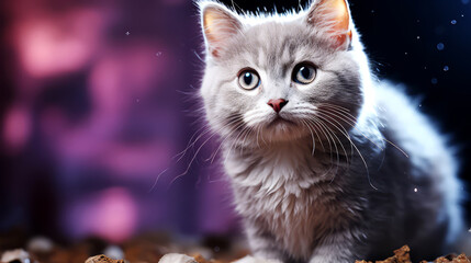 Wall Mural - Cute British shorthair kitten with blue eyes on dark background.