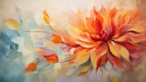 Fototapeta Kwiaty - Colorful abstract oil painting of autumn flower with orange, red, and yellow leaves. Hand-painted illustration of natural fall design for vintage floral wallpaper background.