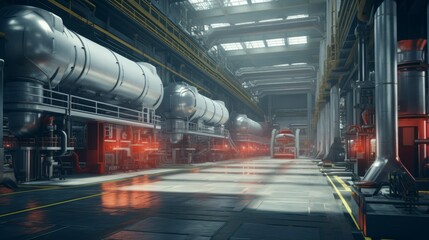 Poster - Beautiful bright interior of a modern rocket manufacturing plant. Industry, production of tanks, equipment in a large building with tanks and pipes.