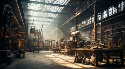 Poster - An inside view of the factory in natural light. Industry, production on a large scale in the city.