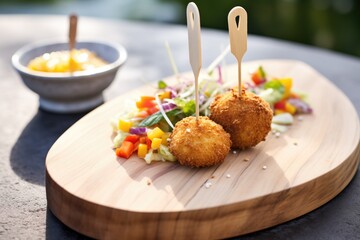 Sticker - arancini served on a wooden paddle board