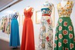 floral print dresses from the 70s on display