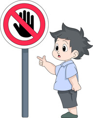 Wall Mural - illustration of a kid boy studying stop signs