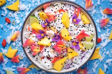 Wall Mural - vibrant dragon fruit pieces in an exotic fruit salad