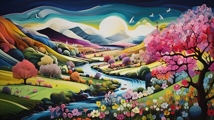 Wall Mural - Colourful summer landscapes: a gallery of amazing photos of nature, flowers, and sunsets