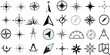 nautical compass navigation icons set. Perfect for marine, sailing, travel themes. 32 black symbols isolated on white background. From simple arrows to complex geometric patterns, find your direction