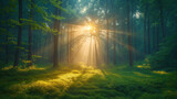 Fototapeta Las - sun rays in the forest