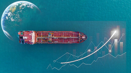 Canvas Print - Aerial top view of oil tanker ship at sea, Crude oil tanker industrial, Oil tanker import export business logistic, Industrial crude oil and fuel tanker ship deep blue open ocean sea.