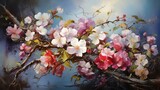 Fototapeta Natura - Flowers, oil paintings landscape: a portfolio of gorgeous photos of floral art and nature scenes