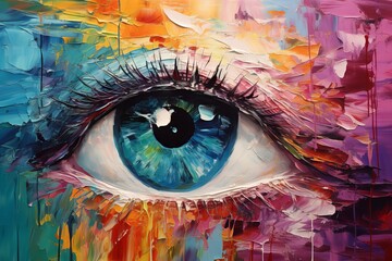 Wall Mural - “fluorite” - oil painting: a photo of a conceptual abstract eye artwork in colorful colors