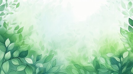 Wall Mural - Green watercolor foliage abstract background with hand-painted leaves and splashes