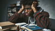 © Aurum - Joven Estudiante Afroamericano Llorando en el Escritorio de su Habitación por Estar Experimentando Estrés, Hartazgo y Angustia Durante la Preparación de Exámenes en un Ambiente de Estudio