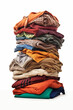 Laundry Heights: Towering Pile of Folded Clothing on a Transparent Background