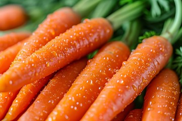 Wall Mural - Close-up, several carrots with water droplets on them.