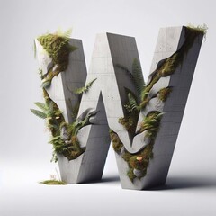 W letter shape 3D Lettering That Blends Concrete With Nature. AI generated illustration