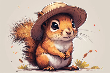Wall Mural - cartoon squirrel wearing a hat