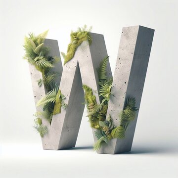 W letter shape 3D Lettering That Blends Concrete With Nature. AI generated illustration