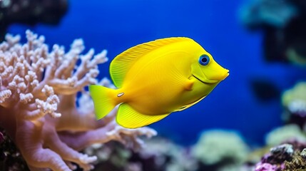 Wall Mural - Yellow tang fish on coral