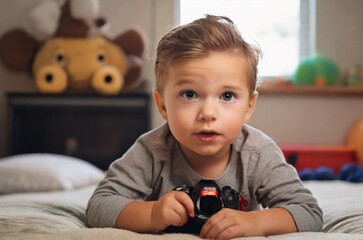 Parenting content creator Local cute boy with camera