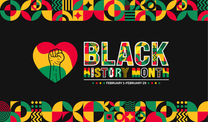 Wall Mural - African American Black history month colorful lettering typography with Neo geometric seamless pattern background. Juneteenth Independence Day. Kwanzaa. Celebrated February in united state and Canada.