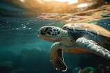 Fototapeta Tęcza - Sea Turtle Close Up Ocean Swim Marine Wildlife Encounter