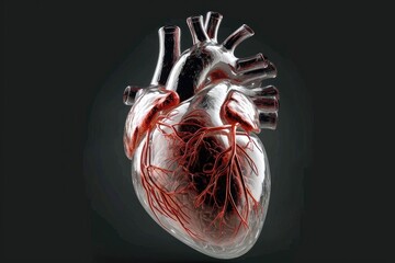 Poster - Clear glass human heart with red veins. Generative AI.