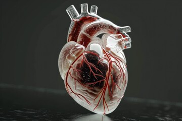 Poster - Clear glass human heart with red veins. Generative AI.
