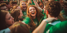 Photo Of Happy Youth Having Fun In A Friendly Crowd, Dressed In Green Clothes