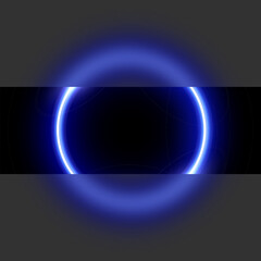 Poster - Blue neon circle with glassmorphism effect vector illustration. Abstract luminous LED ring with blurred glass, shiny round frame of laser for poster or banner, futuristic techno presentation