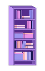 Poster - Bookcase living room 2D linear cartoon object. Carton boxes books bookshelves isolated line vector element white background. Bookstand. Bookstore, library furniture color flat spot illustration