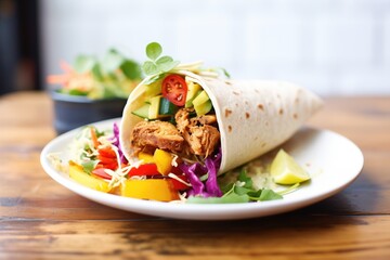 Wall Mural - veggie shawarma wrap with falafel and colorful peppers