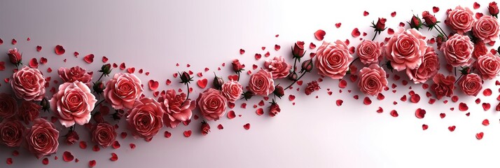 Poster - Modern vector art where bursts of roses elegantly form the text 'Valentine's Day'. Generative AI.