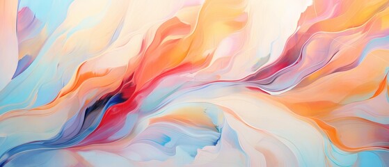 Abstract marbled acrylic paint ink waves texture with bold rainbow colors. Colorful background banner with swirls and curves