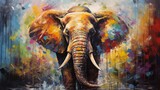 Fototapeta Krajobraz - The painted elephant in oil on canvas. Contemporary painting. Textured paint strokes.