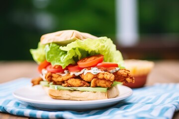 Wall Mural - tempeh burger with lettuce and tomato on a bun