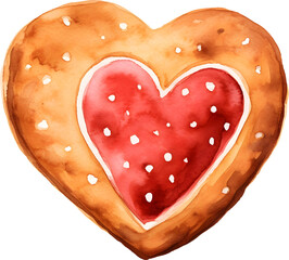 Poster - Watercolor red icing cookie in heart shape painting for valentine holiday food dessert menu illustration design