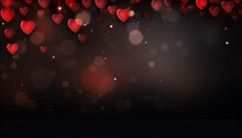 Black Background With Red Hearts With Bokeh Effect