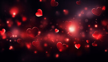 Black Background With Red Hearts With Shining Effects