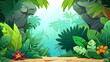 cartoon scene with jungle plants and rocks