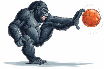 Wall Mural - cartoon gorilla playing ball