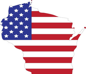 Poster - Map of US federal state of Wisconsin with the flag of the United States of America