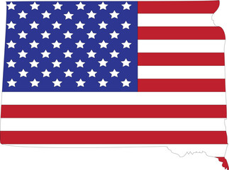 Poster - Map of US federal state of South Dakota with the flag of the United States of America