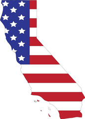 Poster - Map of US federal state of California with the flag of the United States of America