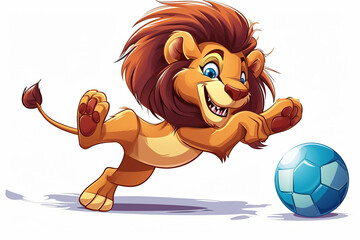 Wall Mural - cartoon lion playing ball