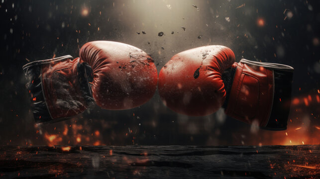 Boxing Gloves Clashing with Explosive Force