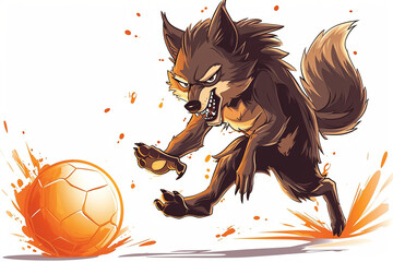 Wall Mural - cartoon wolf playing ball