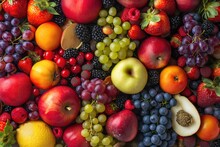 Full Frame Of Various Fruits And Berries. 