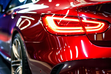 Wall Mural - Close-up of the rear lights of a red sport car.